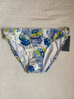 Tommy Hilfiger White Bikini Bottom with Blue & Lime Leaf Pattern